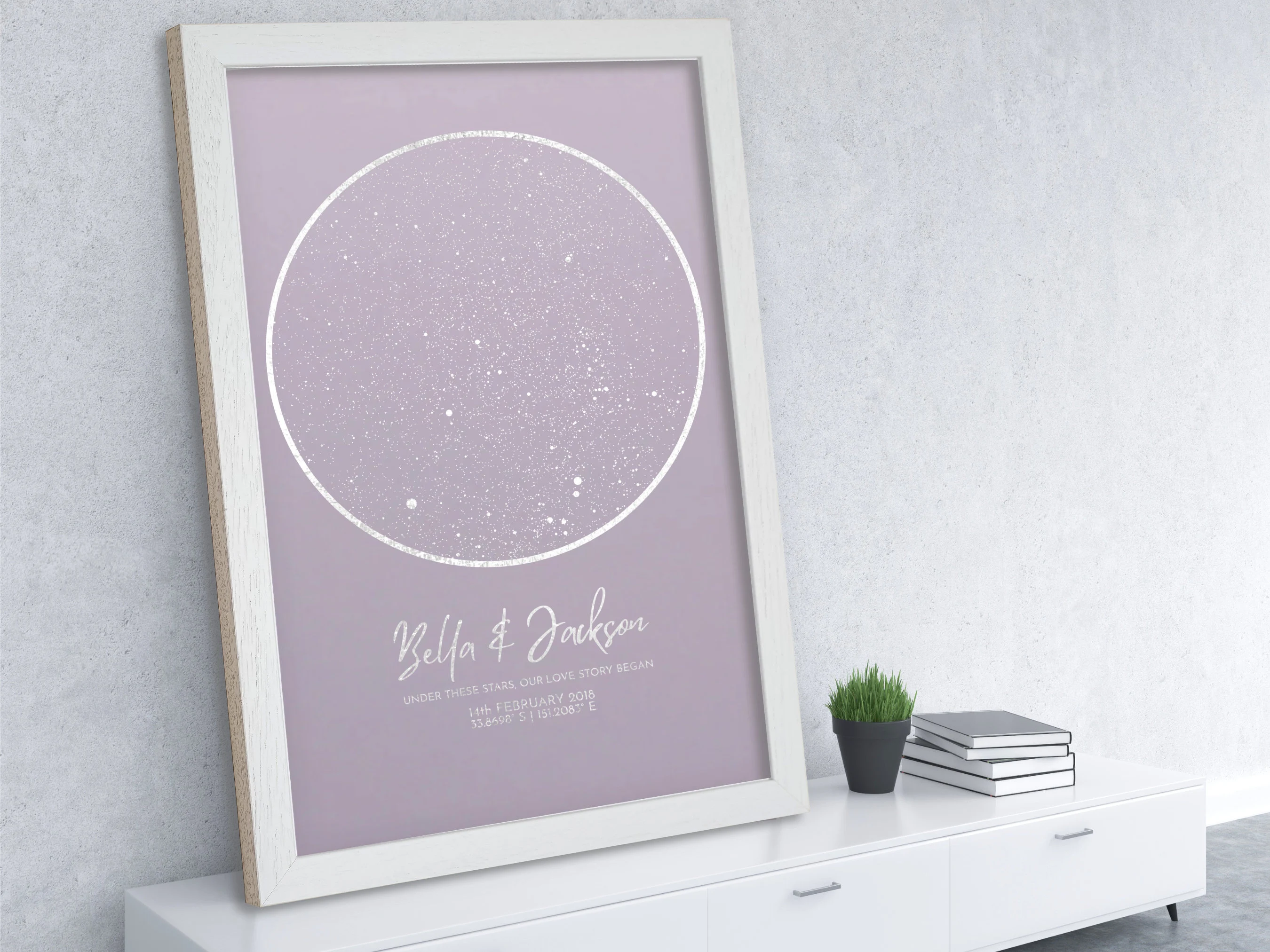 Elegant star map in lilac tones